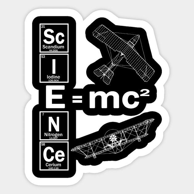 Science e=mc2 Einstein's Theory of Special Relativity equation and plane blueprint Sticker by Context